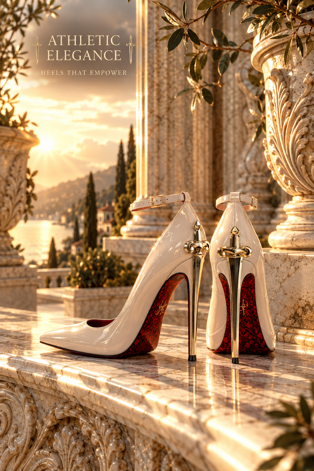 THE QUEEN'S SECRET DAGGER HEELS- IN CHAMPAGNE NUDE & GLOSSY BLACK