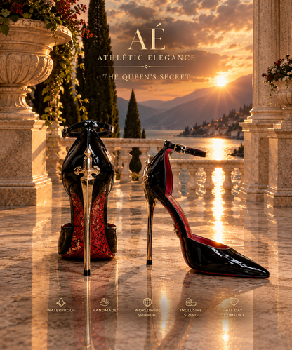 THE QUEEN'S SECRET DAGGER HEELS- IN CHAMPAGNE NUDE & GLOSSY BLACK