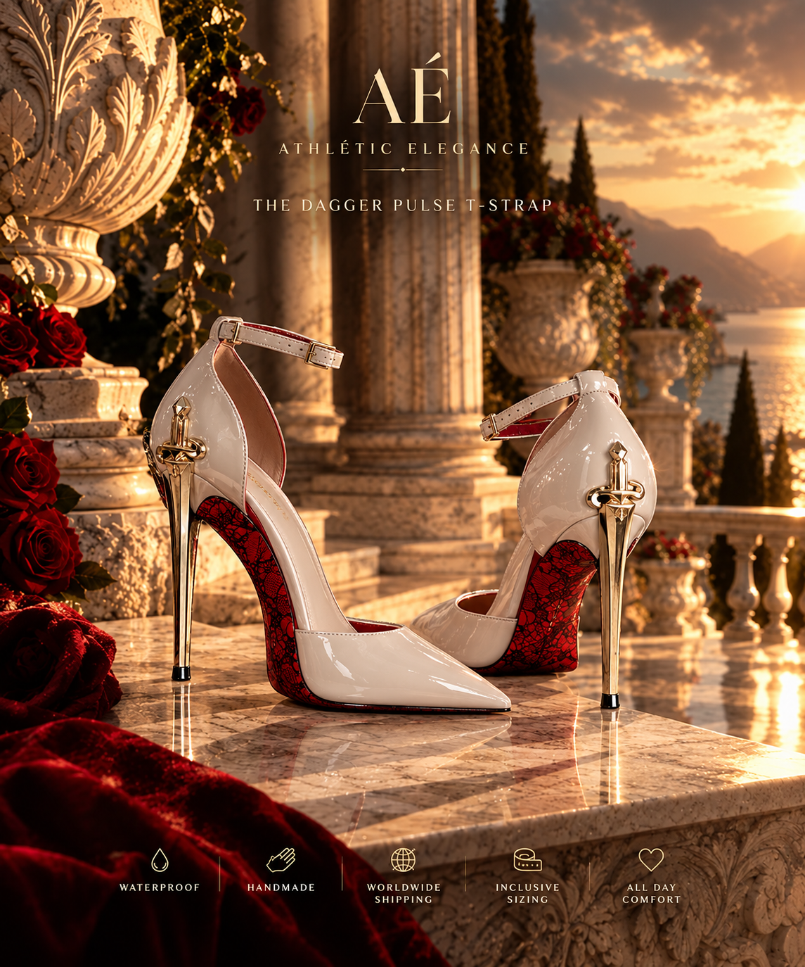 THE QUEEN'S SECRET DAGGER HEELS- IN CHAMPAGNE NUDE & GLOSSY BLACK