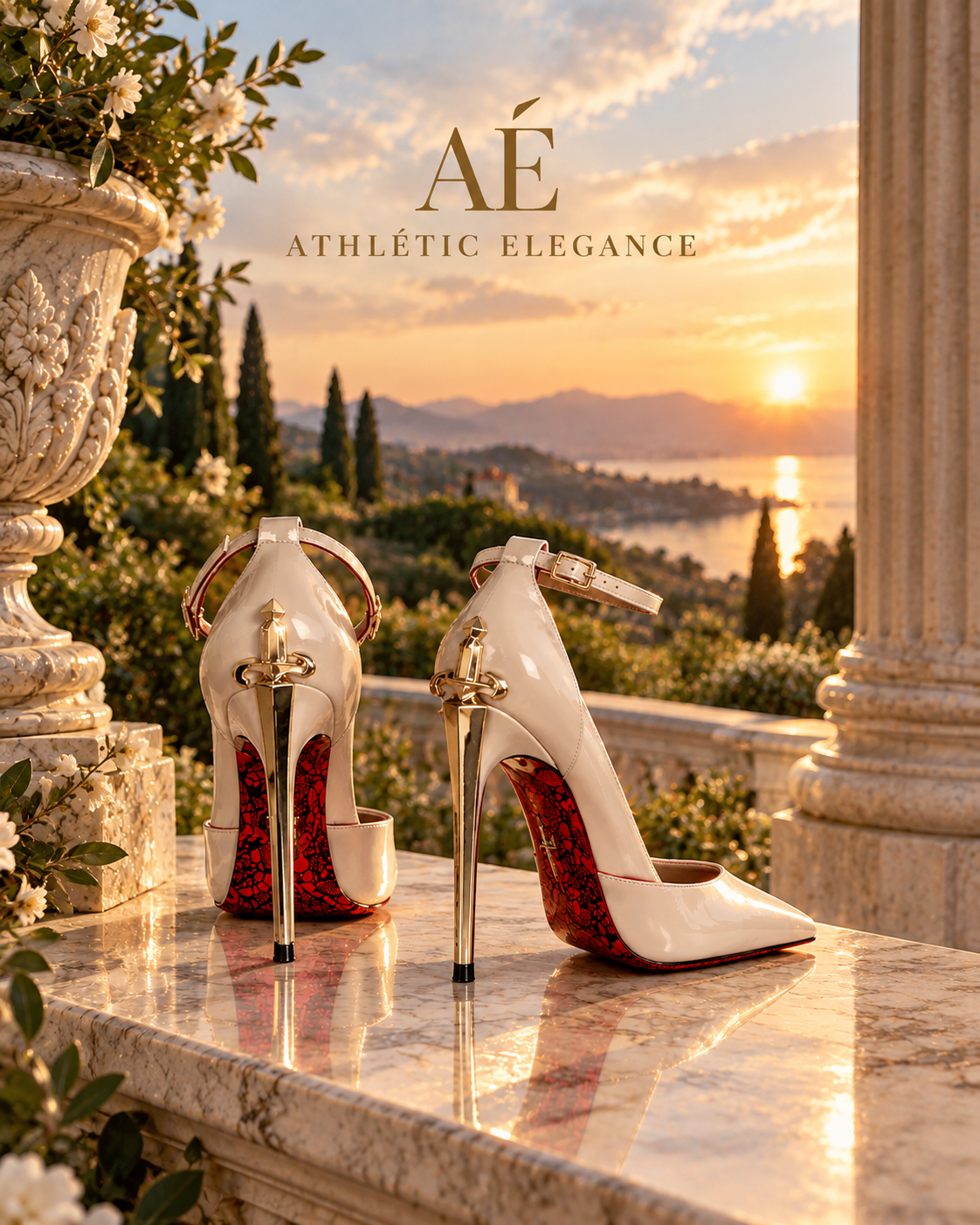 THE QUEEN'S SECRET DAGGER HEELS- IN CHAMPAGNE NUDE & GLOSSY BLACK