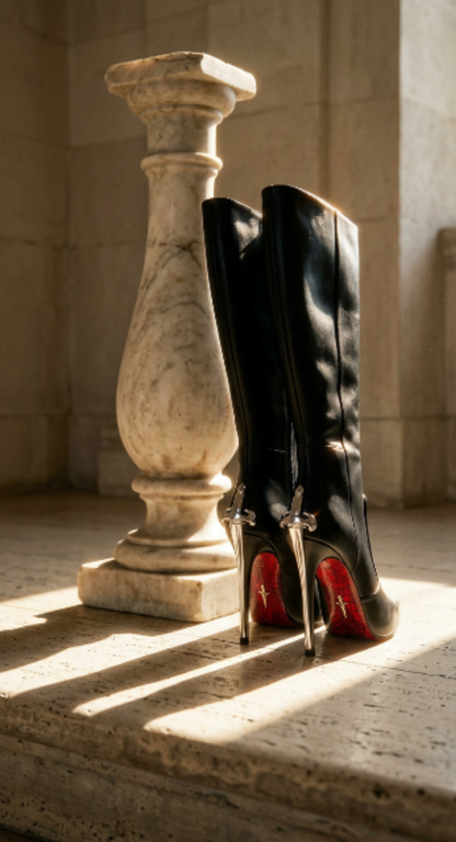 NOIR DAGGER KNEE HIGH BOOTS IN GOLDEN & SILVER - *ONLY 4 REMAIN*
