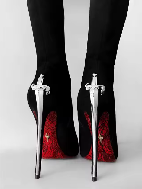 NOIR DAGGER KNEE HIGH BOOTS IN GOLDEN & SILVER - *ONLY 4 REMAIN*