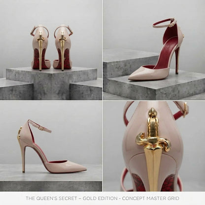 THE QUEEN'S SECRET DAGGER HEELS- IN CHAMPAGNE NUDE & GLOSSY BLACK