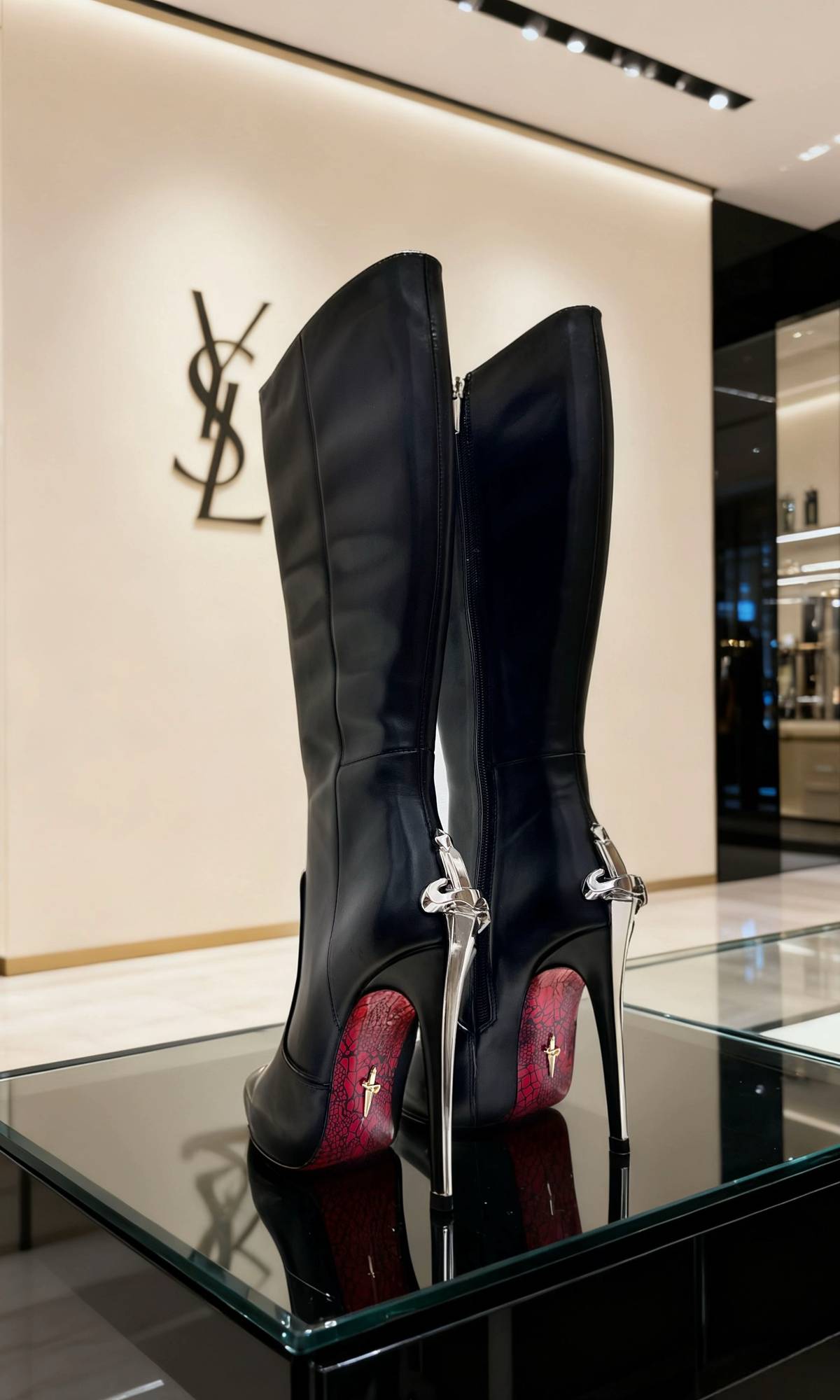 NOIR DAGGER KNEE HIGH BOOTS IN GOLDEN & SILVER - *ONLY 4 REMAIN*