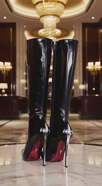 NOIR DAGGER KNEE HIGH BOOTS IN GOLDEN & SILVER - *ONLY 4 REMAIN*